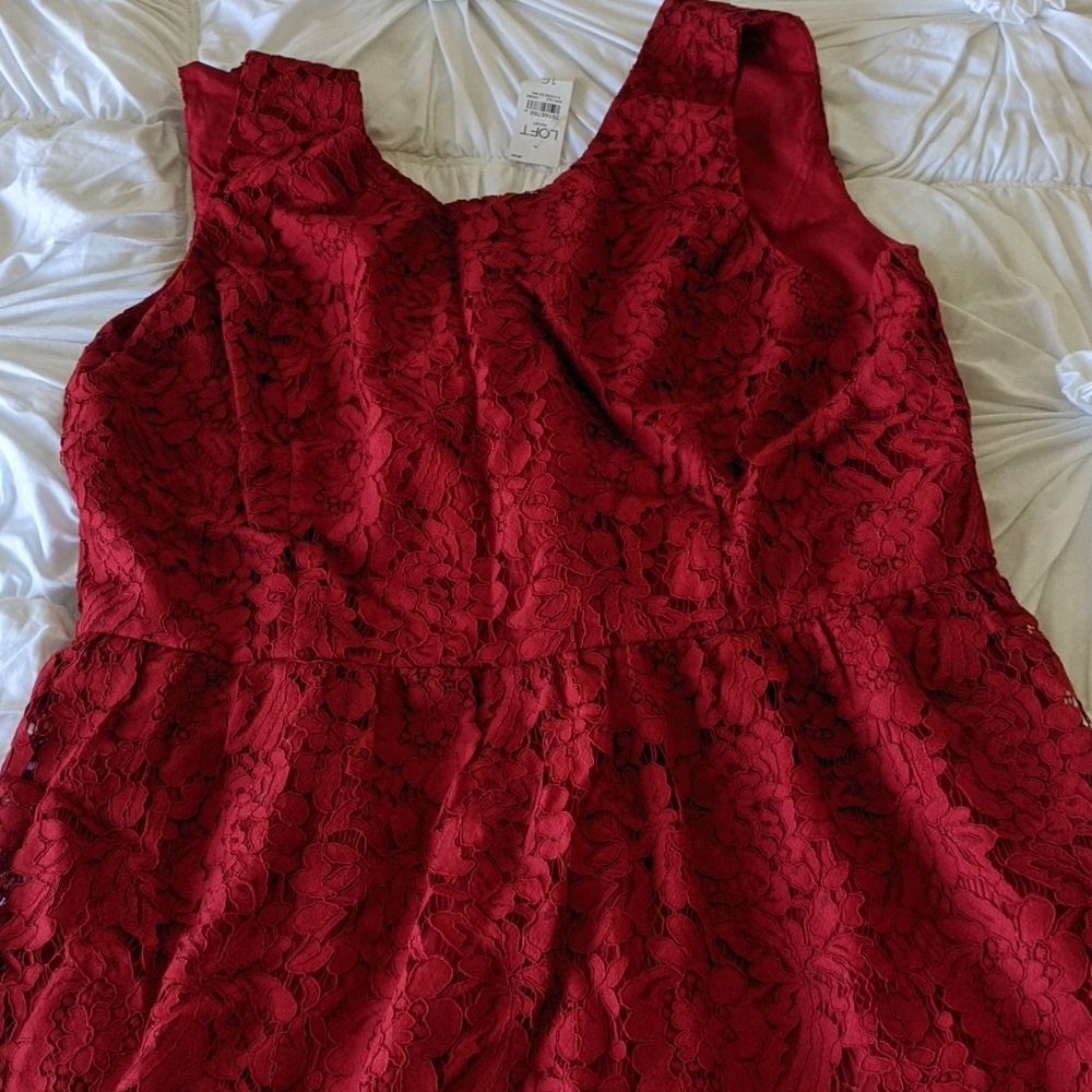 Red lace flare dress